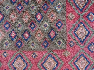 Finnish double sided ryijy rug, the front is in very good condition, signed and dated W1843, 175x135 cm. One end is folded, so it´s not reduced. Not so easy to get good  ...