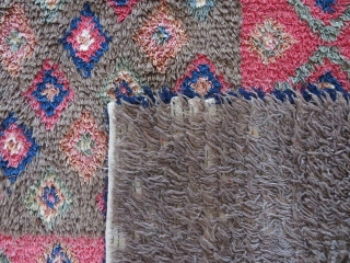 Finnish double sided ryijy rug, the front is in very good condition, signed and dated W1843, 175x135 cm. One end is folded, so it´s not reduced. Not so easy to get good  ...