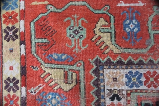 Antique Melas rug, 155x99 cm. good colours and a very nice old looking border. A lot of wear in the center, a dark spot and a 20 cm. long slit at the  ...