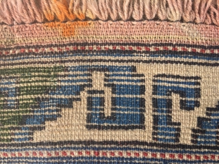 Caucasian rug in very good condition. It is 275x147, has at least two synthetic dyes, a rose red and one blue that has faded to bluish grey but also a couple of  ...