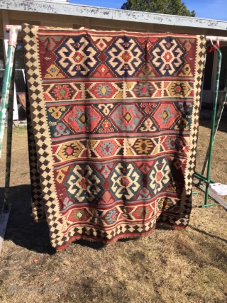 Antique slits kelim possibly Shirvan or somewhere else in Azerbaijan, 156x348 cm. Some holes and corrosion but also very nice organic colours and a great patina. Possible to restore but very nice  ...