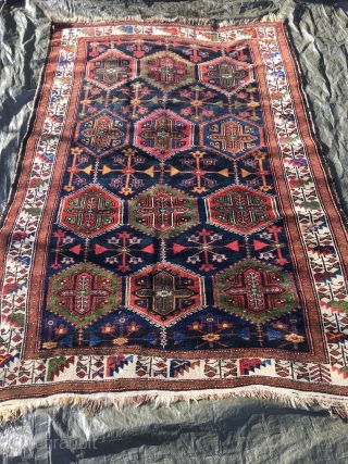 Old Harchegan hassan khani rug, Chahar-Mahal, 214x140 cm. made 1920-1930. Very good colours in this all wool rug. OK condition for age but some former owner have painted the warps blue in  ...