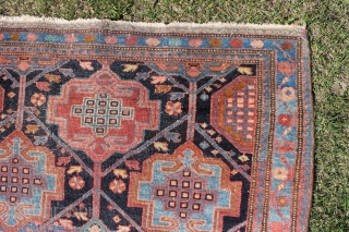 This rug is 148x108 cm. and probably from the Rozveh village in the Feridan area. Made between 1890-1920, all good colours and OK condition, with some wear, only issue is that is  ...