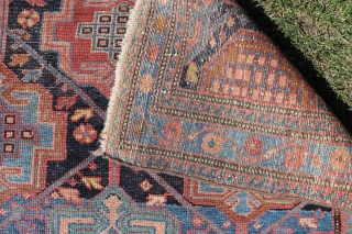 This rug is 148x108 cm. and probably from the Rozveh village in the Feridan area. Made between 1890-1920, all good colours and OK condition, with some wear, only issue is that is  ...