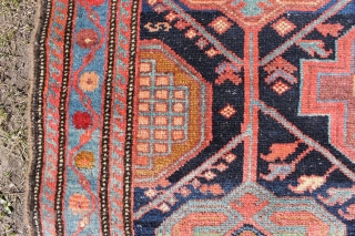 This rug is 148x108 cm. and probably from the Rozveh village in the Feridan area. Made between 1890-1920, all good colours and OK condition, with some wear, only issue is that is  ...