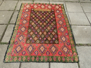 Finnish double sided ryijy rug, the front is in very good condition, signed and dated w1843, 175x135 cm. One end is folded, so the rug is not reduced. Not so easy to  ...