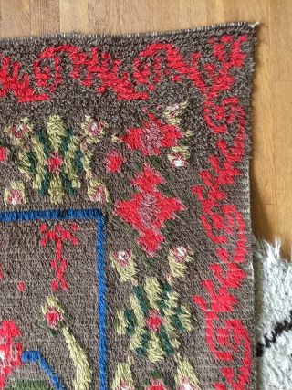 Small ryijy rug, probably from Åland, Finland, signed and dated AST 1854. It measures 134x93 cm. and has a few bright spots.           