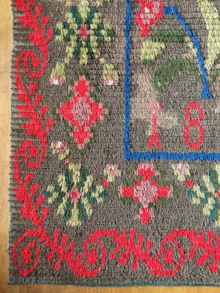 Small ryijy rug, probably from Åland, Finland, signed and dated AST 1854. It measures 134x93 cm. and has a few bright spots.           