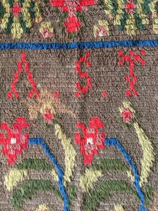 Small ryijy rug, probably from Åland, Finland, signed and dated AST 1854. It measures 134x93 cm. and has a few bright spots.           