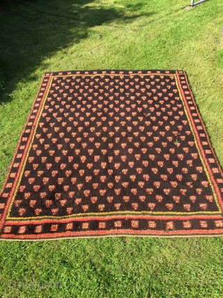 Antique Finnish ryijy rug, 184x148 made 1820-1835, very good colors and condition but also a couple of holes.               