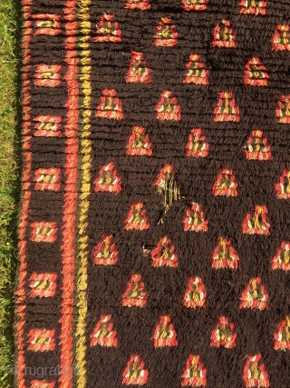 Antique Finnish ryijy rug, 184x148 made 1820-1835, very good colors and condition but also a couple of holes.               
