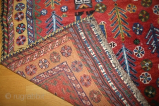 Qashqai pictoral rug, 260x160 cm, around 1900, related to a yellow ground rug published in Hali several times by John T Wertime. Hali issue 126 side 37 and Hali Issue 64 side157.  ...