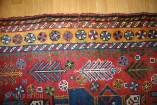 Qashqai pictoral rug, 260x160 cm, around 1900, related to a yellow ground rug published in Hali several times by John T Wertime. Hali issue 126 side 37 and Hali Issue 64 side157.  ...