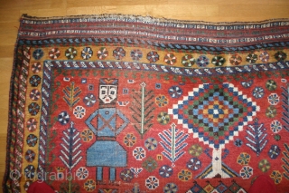 Qashqai pictoral rug, 260x160 cm, around 1900, related to a yellow ground rug published in Hali several times by John T Wertime. Hali issue 126 side 37 and Hali Issue 64 side157.  ...