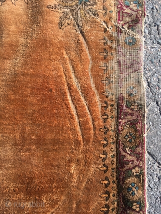 Kashan silk Sadle rug, second half 19th c. In very charming condition and with genuine wear. A luxury and very rare item.           