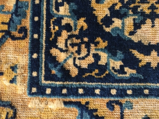 Two Chinese, probably Ningxia, squares from late 18th c. Rough condition, good colours and lovely wool.                 