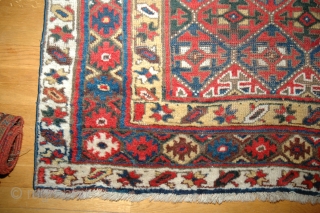 Antique NW Persia, Kurdish rug, 140x253cm.
Weare to the field, OK colours, sides not original.
A lot of rug for not so much money.           