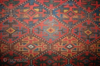 Antique NW Persia, Kurdish rug, 140x253cm.
Weare to the field, OK colours, sides not original.
A lot of rug for not so much money.           