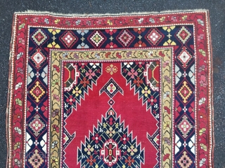 Antique Karabakh rug, 475x122 cm, dated 1331, 1912. Rug is in good used condition and colours looks good but a 70 centimeter long portion of the red midfield is dyed with a  ...