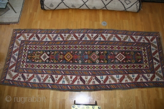 East Caucasus 1870-1880, 114x282 cm. new ends, about 5 centimeters, sides looks original. Nice colours and some corrosion in the olive green. a useful and beautiful rug.      