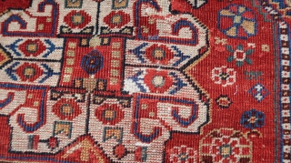 From Sonny Berntssons collection:
No 625 Qashqai (Gashgay) 1895 139 x 199 cm
One narrow border is missing in one end. Low pile.
New languettes on long sides.
Seal on one side is Swedish.
More info and  ...