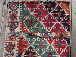 From Sonny Berntssons collection:
No 160 Sivrihisar kilim (half) 71 x 410 cm  circa 1850
Some holes as can be seen on photo.
More innfo if you ask.
NOTE: E-mails are not always delivered to  ...