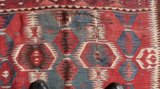 From Sonny Berntssons collection:
No 970 antique Anatolian Kilim fragment, Mut area?
127 x 250 cm. Mounted on fabric.
See detail photos of repair and damage.
More info if you ask.
NOTE: E-mails are not always delivered  ...