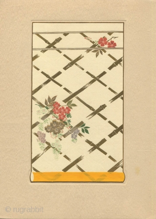 A very fine Japanese deluxe portfolio, Asuka Moyo (Asuka Pattern), complete with ten loose plates of kimono and obi designs, compiled by Nagai Toyotaro , published in 1933 by the textile section  ...