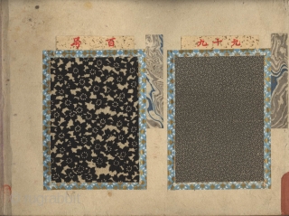 Japanese album with 100 examples of stencilled (katazome) textile komon patterns mounted on 50 pages. ca. 1880-1900. 18,5x25,5 cm. Fine conditions.            