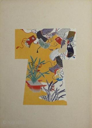 Japanese woodblock book by Ueno Tameji (1906-1960). Orihon album , 33x23 cm. Ten plates of fine designs for kimono printed in colour and metallic pigments.Title Yojo hinagata. One volume of four. Published  ...