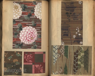 Japanese album with a collection of 432 patterns (zuan cho) painted in ink and tempera on paper and pasted on 184 pages. All designs were intended for textiles and obi designs. This  ...
