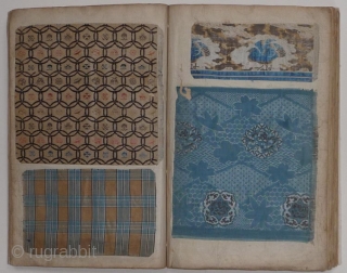 Japanese book with a collection of Japanese textile fragments, mainly brocade. One hundred forty example pasted on forty-eight pages.     
The album ca. 1900, the textiles 19th and early  ...