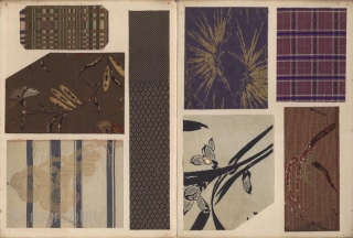 Japanese orihon album Kogire harikomicho (Album of antique textiles fragments). Ninty-five fine fragments of antique Japanese textile including brocades and embroideries pasted on twenty-eight pages. 24x18 cm.
The album ca. 1900, the textiles  ...