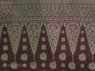 Kain Limar Salandang : Female Shoulder Cloth with elaborate ikat work of floral pattern. Both ends framed with supplementary weft work of golden threads featuring Tumpal design. From Malay ethnic group in  ...