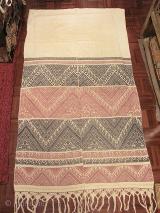"Pah Lop" A Tai Lue mattress cover cloth from Udomxay, Laos. It is made from two long panels of hand spun cotton sewn together forming a big 1m. x 2m. rectangle piece  ...