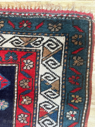 Caucasian Kazak Rug with Turtle Medallions, ca. 1885–1910
90 × 160 cm | Wool on wool | Symmetrical knots | Red wefts

A bold and compact village weaving with twin stylized “turtle” medallions on  ...