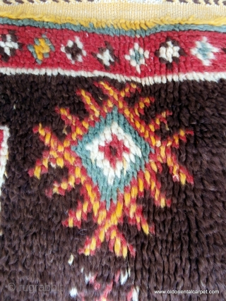 MOROCCAN BERBER HIGH ATLAS RUG. The diamond motifs stand out beautifully from the undyed deep brown wool background. This is an interesting old piece from the region of Djebel Siroua and a  ...