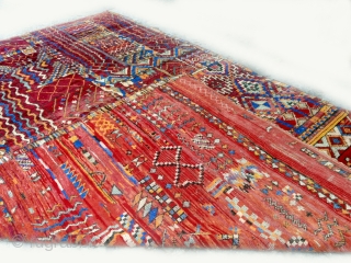 DOUBLE SIDED MOROCCAN BERBER CARPET of very rare extra large size and originating from the Berbers of the region of Boujad in the Middle Atlas. Even allowing for the randomised, spontaneous designs  ...