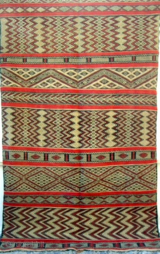 MOROCCAN MIDDLE ATLAS FLAT WEAVE/KILIM from Berbers in the Marmoucher region. This is an old example with a soft, supple, feel and is in excellent condition. It was probably used as a  ...