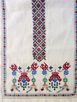 OTTOMAN EMBROIDERY which has exceptionally fine silk stitched designs on a linen background. The piece is composed of two embroidered sections separated by a fine central panel. This technique was often used  ...