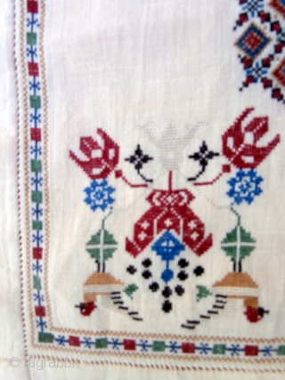 OTTOMAN EMBROIDERY which has exceptionally fine silk stitched designs on a linen background. The piece is composed of two embroidered sections separated by a fine central panel. This technique was often used  ...