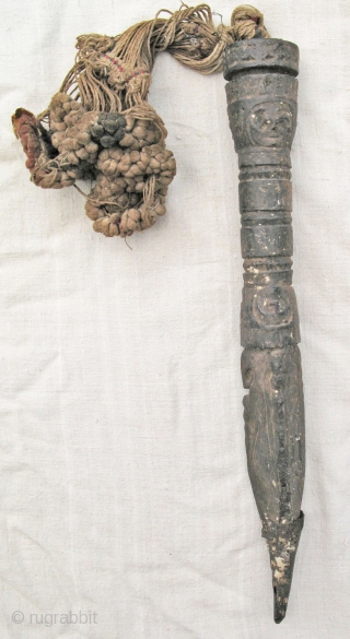 3 Nepali wooden phurba (ritual object) with metal, length 33, 31 and 29cm. Age c. 100 years.                