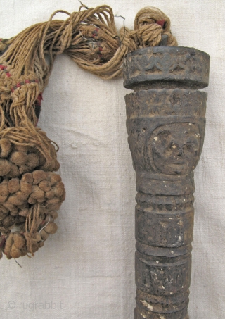 3 Nepali wooden phurba (ritual object) with metal, length 33, 31 and 29cm. Age c. 100 years.                