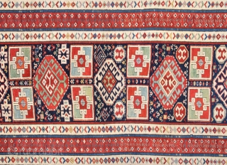 19th Century Caucasian Gendje Rug It's ın Really Good Condition And Untouched One.Size 91 x 197 Cm                