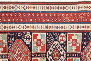 19th Century Caucasian Gendje Rug It's ın Really Good Condition And Untouched One.Size 91 x 197 Cm                