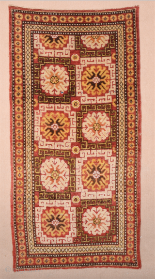 Mid 19th Century Khotan Rug All the colors are natural and ıt's in perfect condition all is original untouched piece Lovely small size 80 x 160 cm      