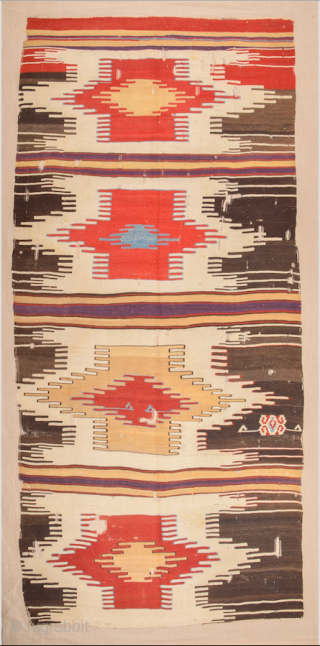 Circa 1800s or little earlier Central Anatolian Karapinar Saph Kilim It has very nice deep colors Of the three saf klims offered here, this splendidly coloured fragment, attributable to Karapinar, shows the  ...