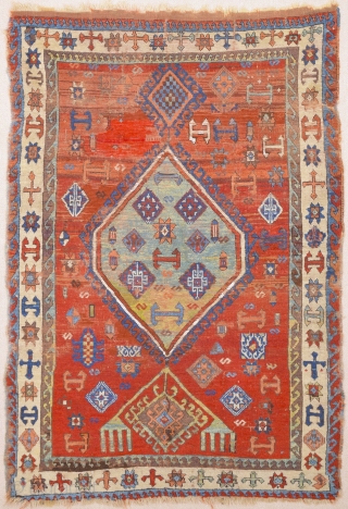 Early 19th Century Kurdish rug size 103 x 150 ıt has nice unusual border.
                   