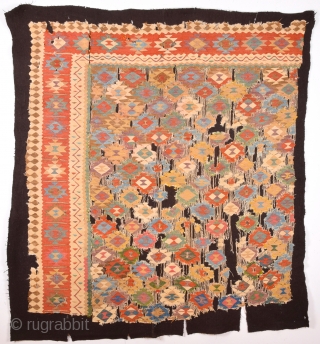 Circa 1800's Unusual Persian Kilim Fragment It Has Perfect Colors And Design.Size 150 x 160 Cm                 