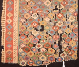 Circa 1800's Unusual Persian Kilim Fragment It Has Perfect Colors And Design.Size 150 x 160 Cm                 